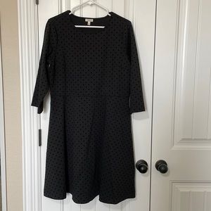 Talbots fit and flare style dress back on black polka dot
